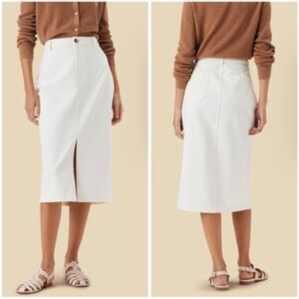 Women's White Midi Pencil Skirt with Front Slit